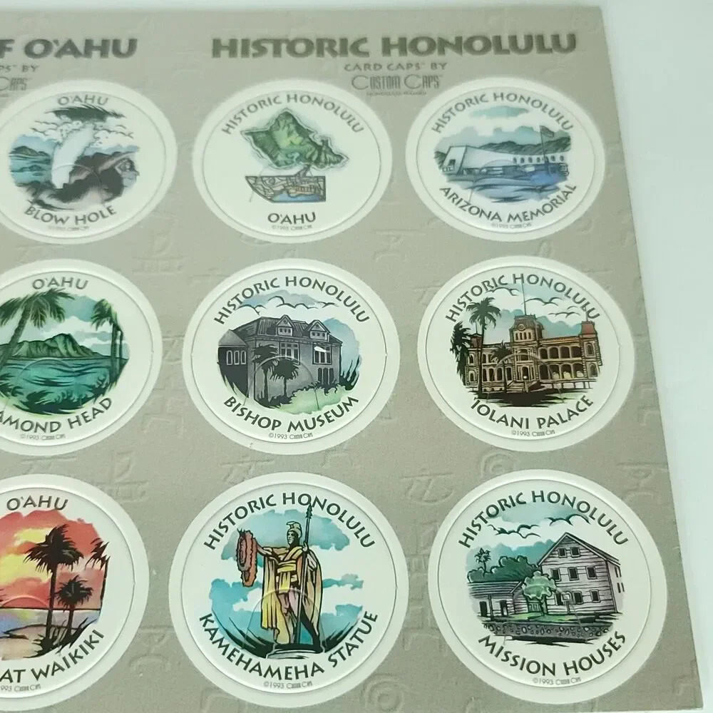 Pogs Sights of O'ahu Historic Honolulu Custom Caps Sealed On Card NEW